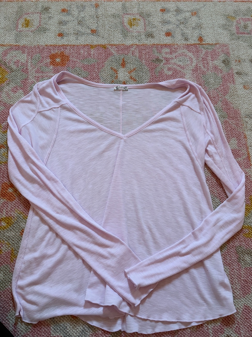 Free People Light Pink V-Neck Long Sleeve Women's Top